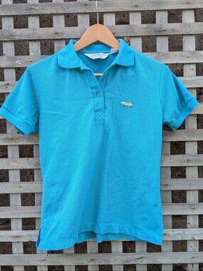 Vintage 80s The Fox Polo Shirt Women's Medium Preppy Retro Teal Green Logo Golf